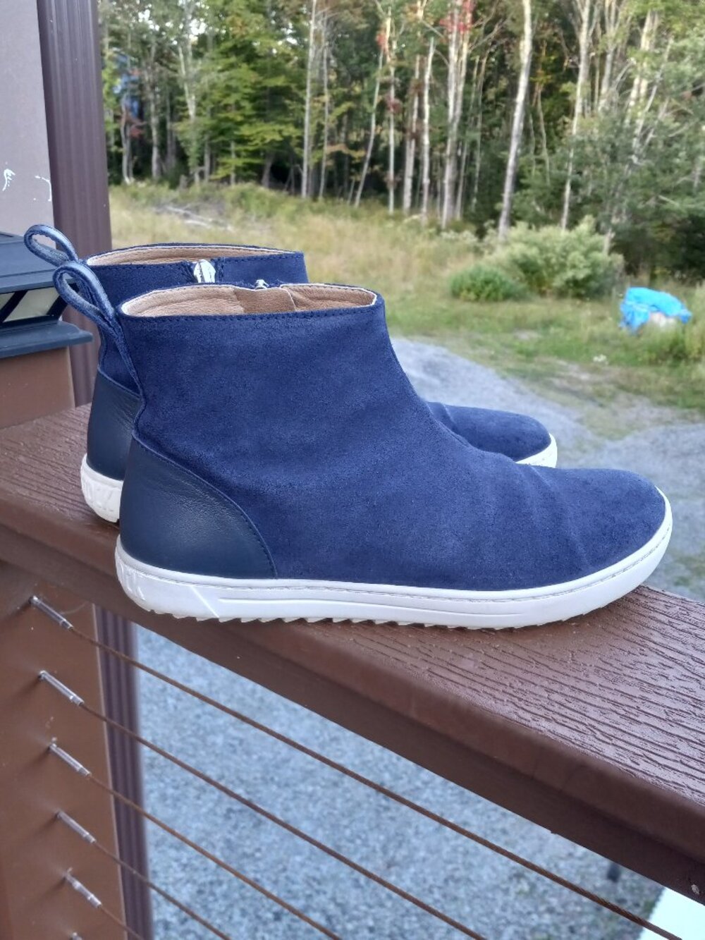 Birkenstock Myra Navy Blue Suede Zip High Top Sneaker Booties Sz 38 M 7-7.5 Wide